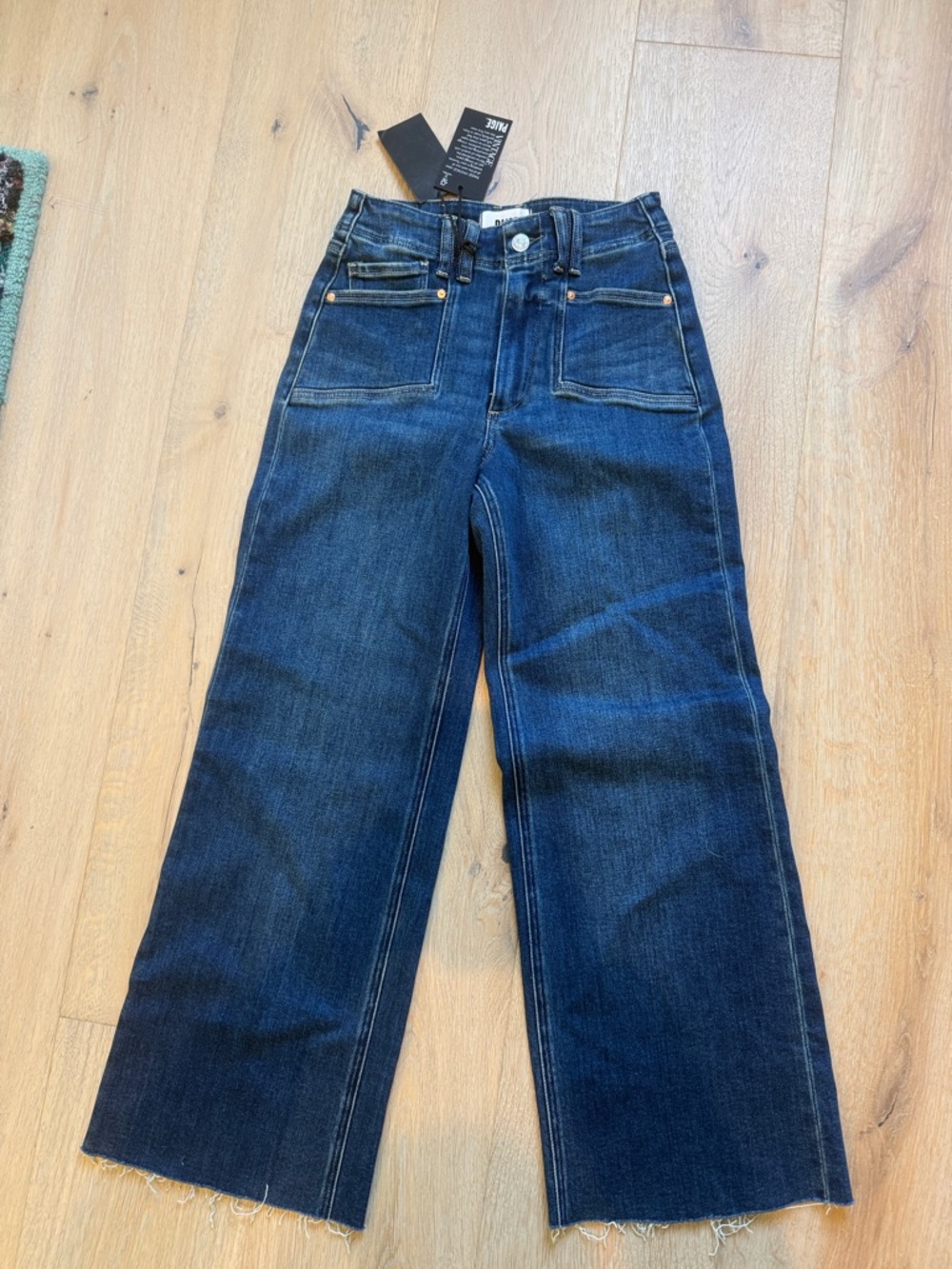 PAIGE Dark Indigo Wide-Leg Jeans with Raw Hem